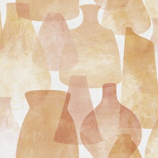 PAPEL PINTADO JARRONES Y VASIJAS TONO TERRACOTA/NARANJA.