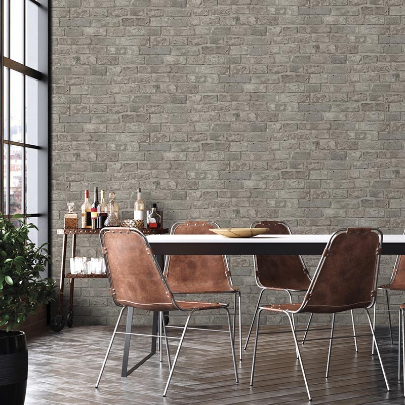 PAPEL PINTADO LADRILLO TONO MARRON/GRIS.