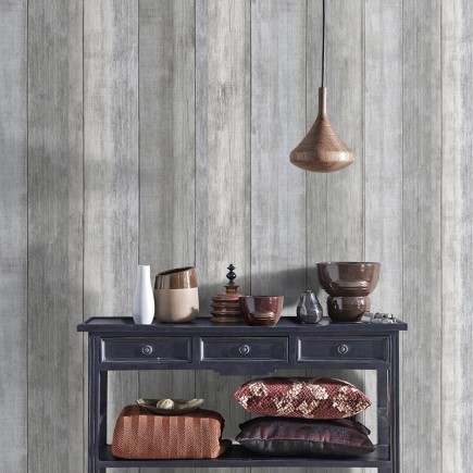 PAPEL PINTADO EFECTO MADERA TONO GRIS/AZUL.