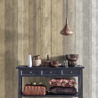 PAPEL PINTADO EFECTO MADERA TONO BEIGE.