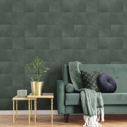 PAPEL PINTADO CUADRADOS EFECTO PIEL PELO CORTO TONO VERDE.