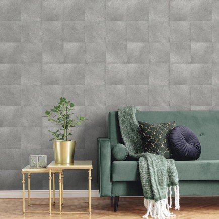 PAPEL PINTADO CUADRADOS EFECTO PIEL PELO CORTO TONO GRIS.