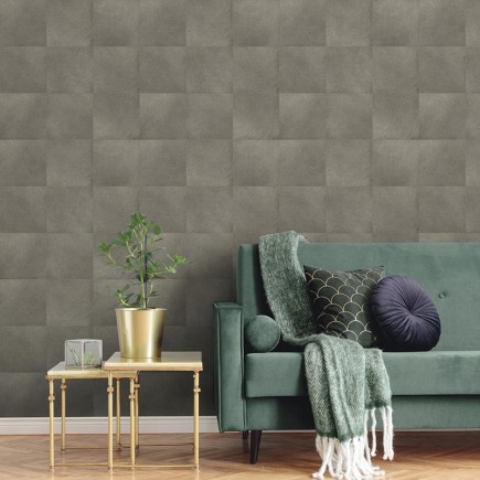 PAPEL PINTADO CUADRADOS EFECTO PIEL PELO CORTO TONO MARRON OSCURO.