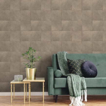 PAPEL PINTADO CUADRADOS EFECTO PIEL PELO CORTO TONO MARRON.