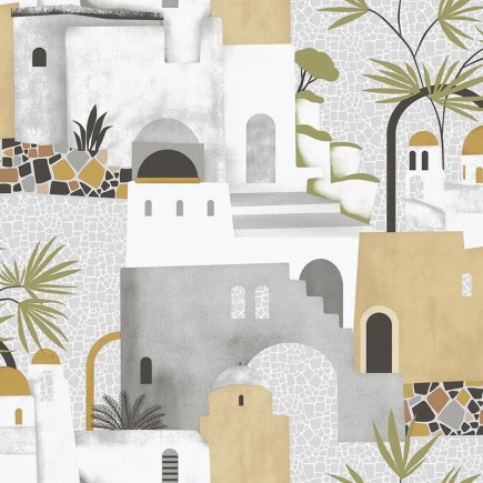 PAPEL PINTADO CASAS TONO GRIS/MARRON/NEGRO/VERDE.