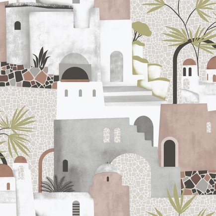 PAPEL PINTADO CASAS TONO GRIS/MARRON/NEGRO/VERDE.