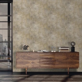 PAPEL PINTADO EFECTO CEMENTO TONO MARRON/ORO.