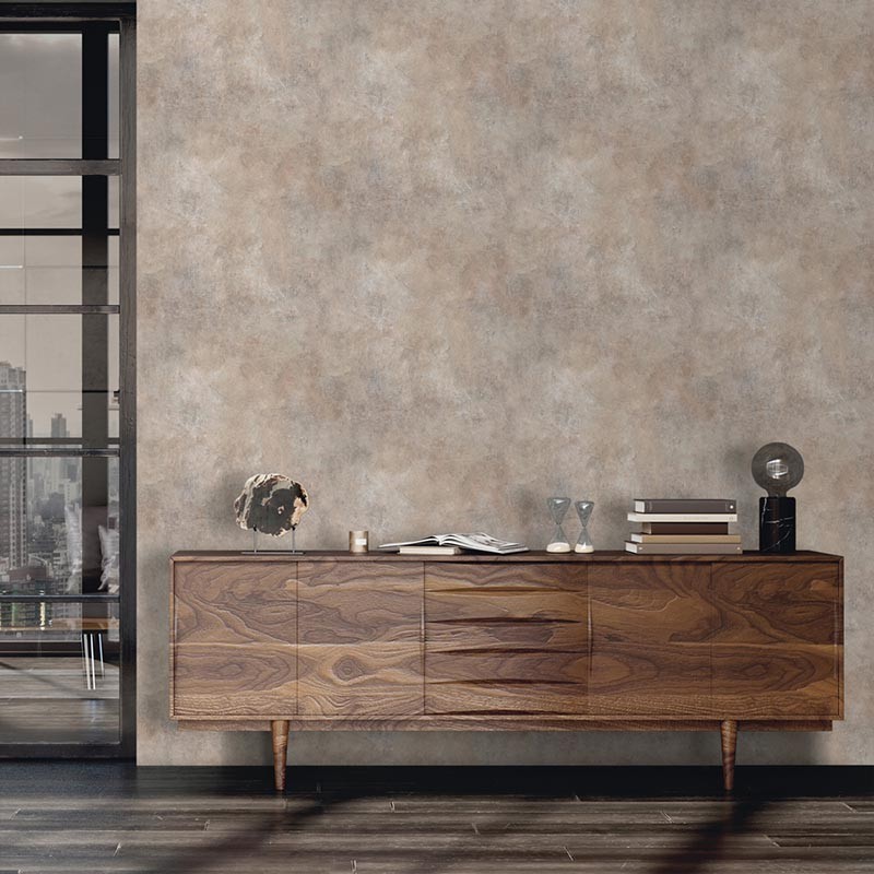 PAPEL PINTADO EFECTO CEMENTO TONO MARRON/GRIS.