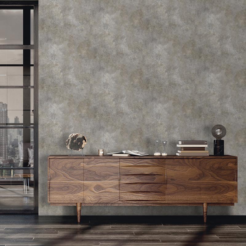 PAPEL PINTADO EFECTO CEMENTO TONO MARRON/GRIS/ORO.