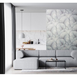 PAPEL PINTADO EFECTO HOJAS TONO GRIS.