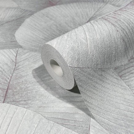 PAPEL PINTADO EFECTO HOJAS TONO GRIS.